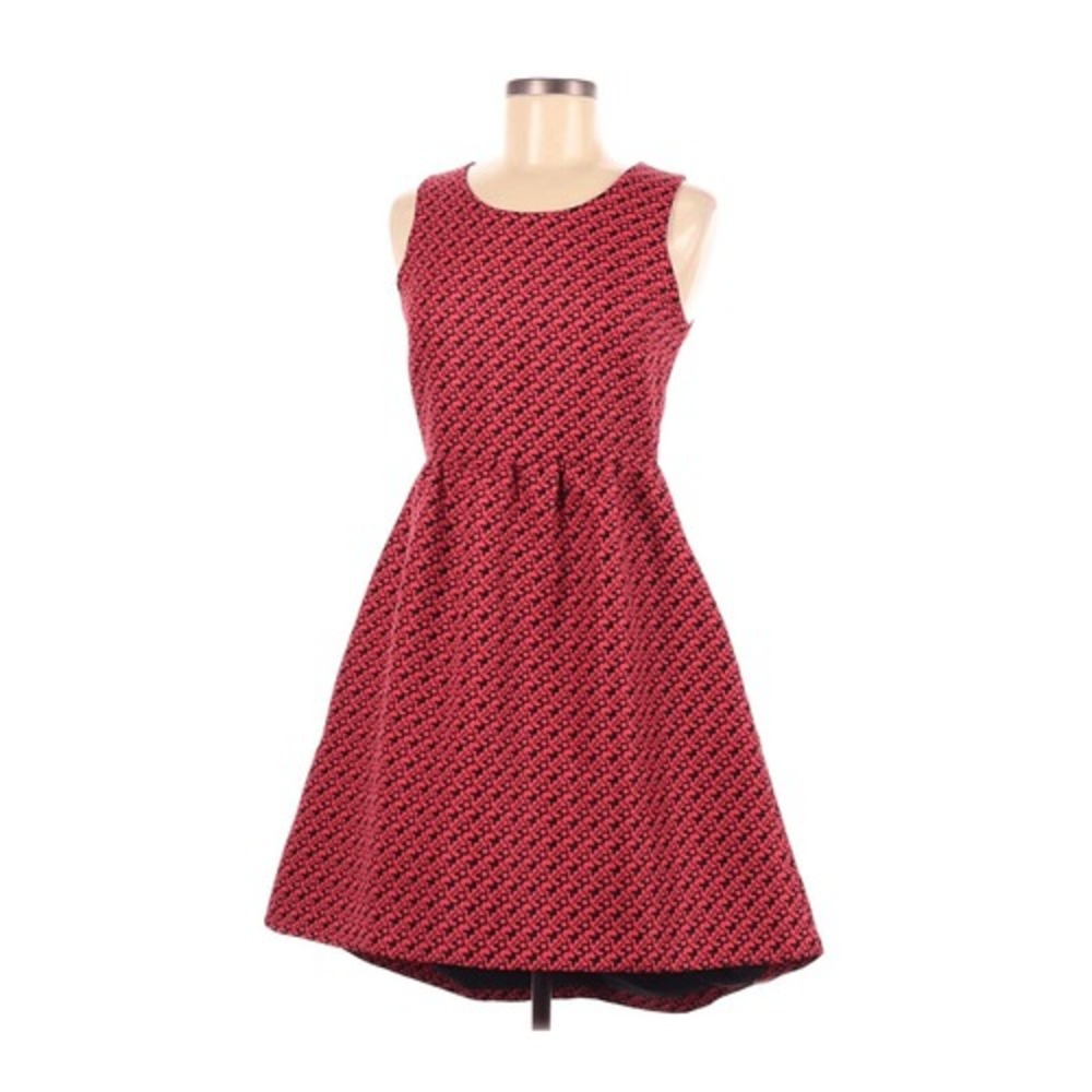 Anthropologie Lili Wang Red Geo Jacquard Fit And Flare Dress Size 4